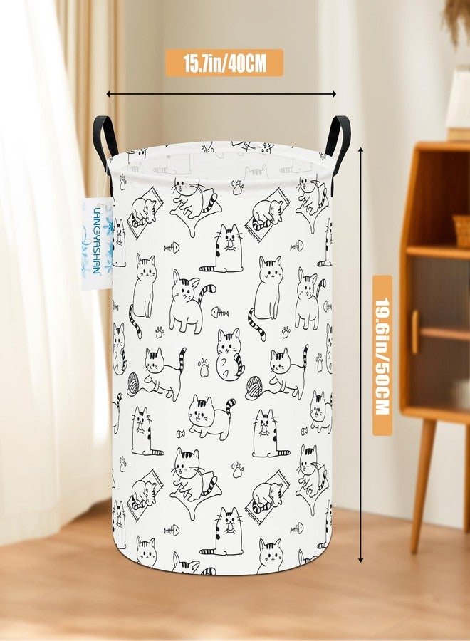 LANGYASHAN Laundry Basket Canvas Fabric Collapsible Organizer Basket for Storage Bin Toy Bins Gift Baskets Bedroom Clothes Children Nursery Hamper (Cat) - Image 2